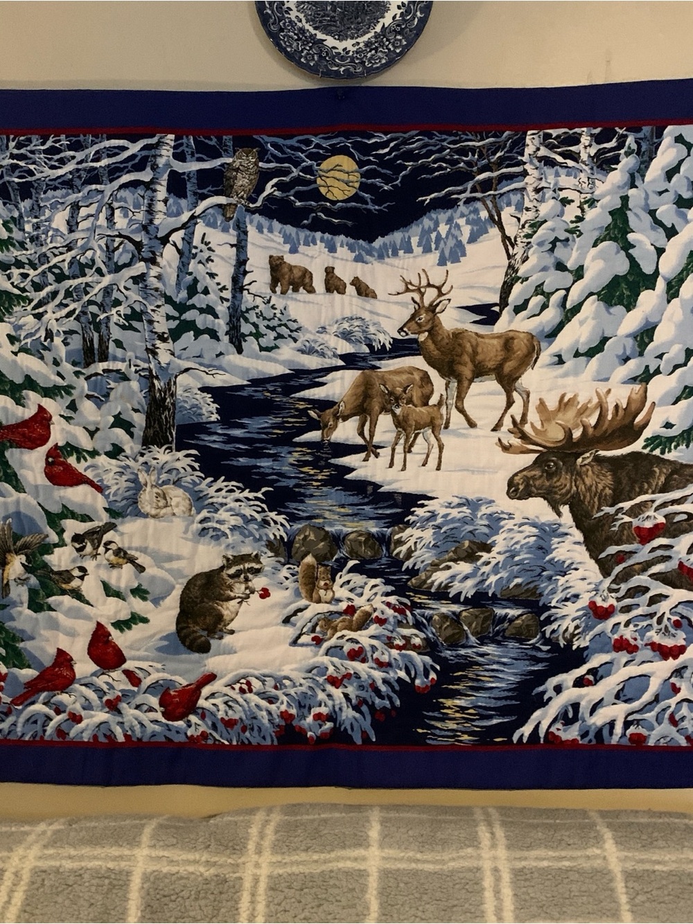 mine Winter Woodland Animal Tapestry - Navy, White & Red